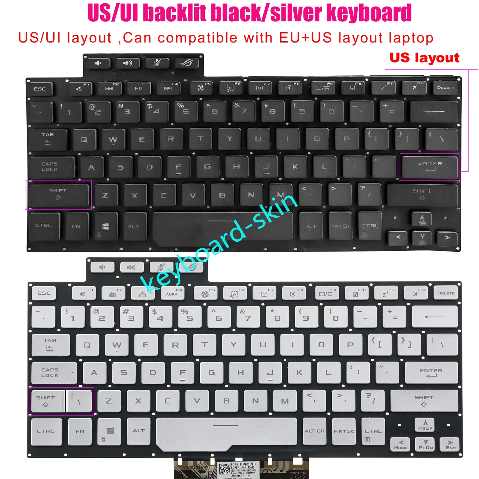 New US Backlit No-Palmrest Keyboard For ASUS ROG Zephyrus G14 Series GA401 GA401M GA401U GA401Q GA401I GA401QE GA401IU laptop