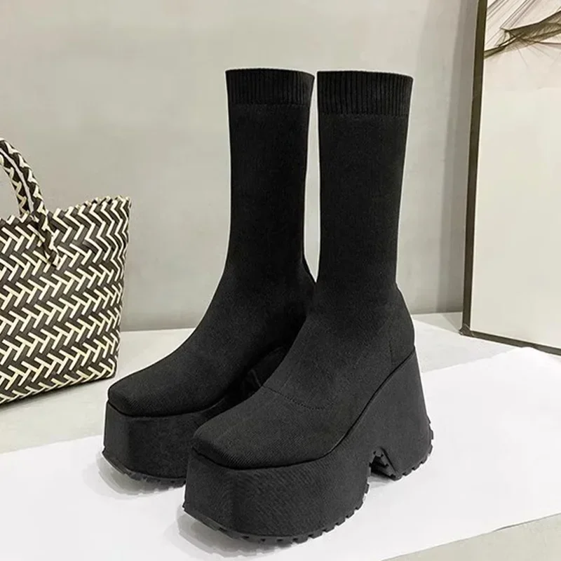 Botines de plataforma de tacón superalto para mujer, zapatos clásicos de punta redonda, elegantes, antideslizantes para caminar, Invierno