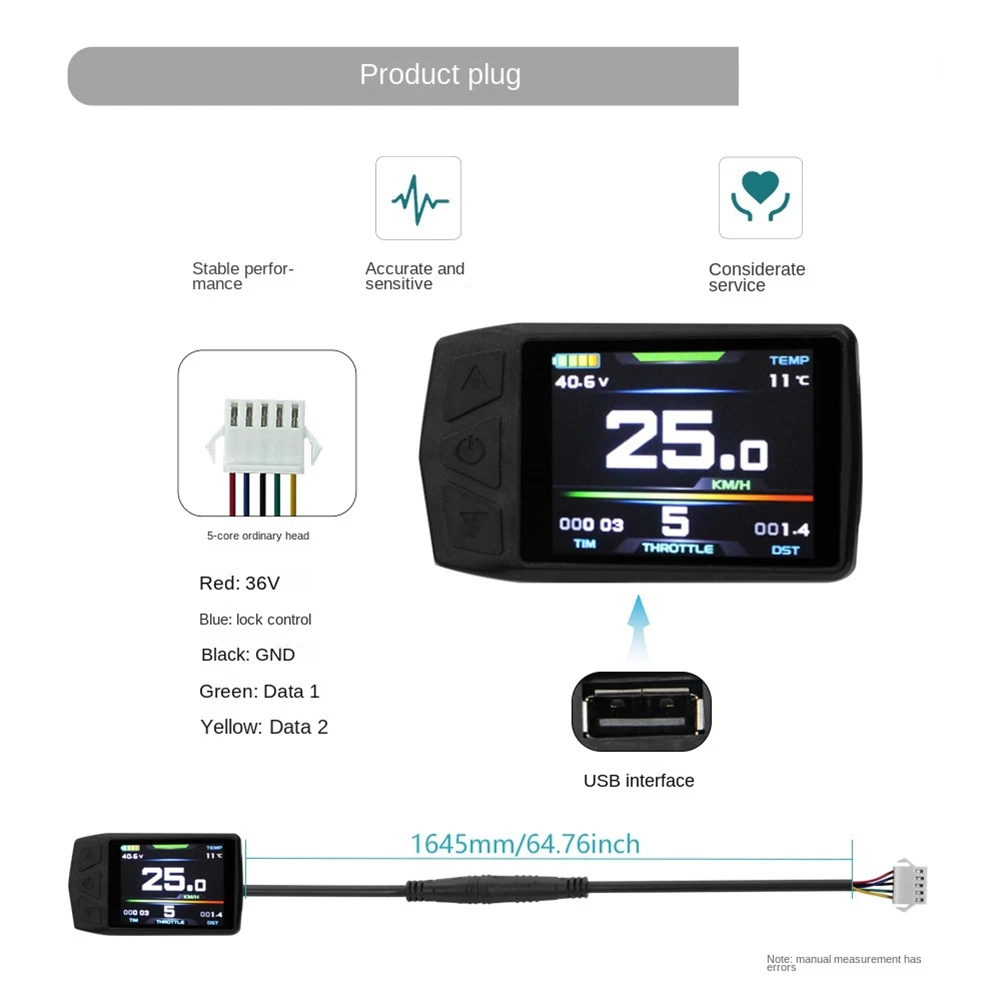 Display Ebike per KT TF01U 24V 36V 48V Misuratore LCD colorato intelligente Connettore SM impermeabile Misuratore per bicicletta elettrica