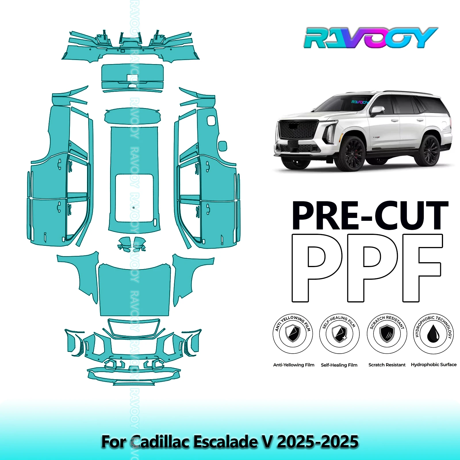 RAVOOY 8.5Mil Custom-Fit Precut TPU PPF Full Vehicle Clear Bra Stone Guard EU UK For Cadillac Escalade V 2025-2026