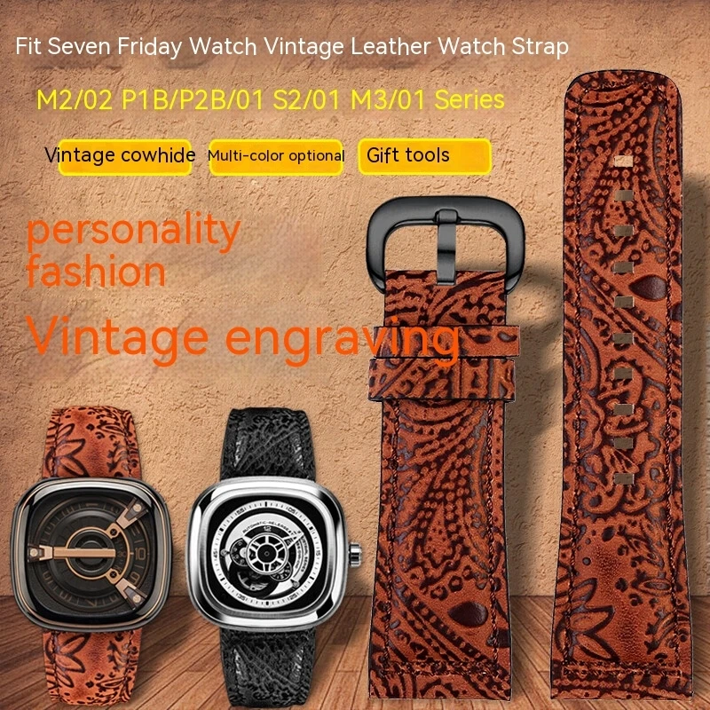 

Suitable For Sevenfriday Square Watch M2/02 P1B/P2/01 S2/01 M3/01 Series Men's Vintage Leather Watch With Accessories