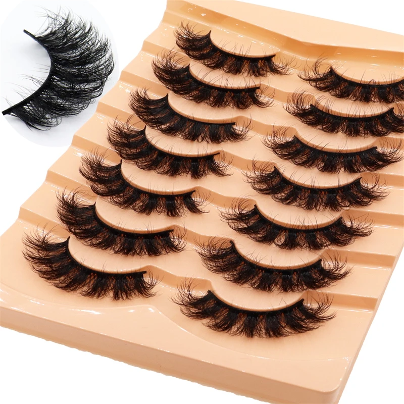 7 paia di ciglia finte 3D dall'aspetto realistico e soffice, filamentate naturali e spesse