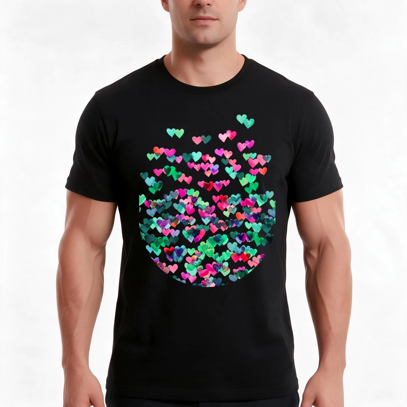 Heart Connections II - watercolor painting (color variation) T-Shirt, Summer Casual Cotton Tee, Oversized Streetwear Tops