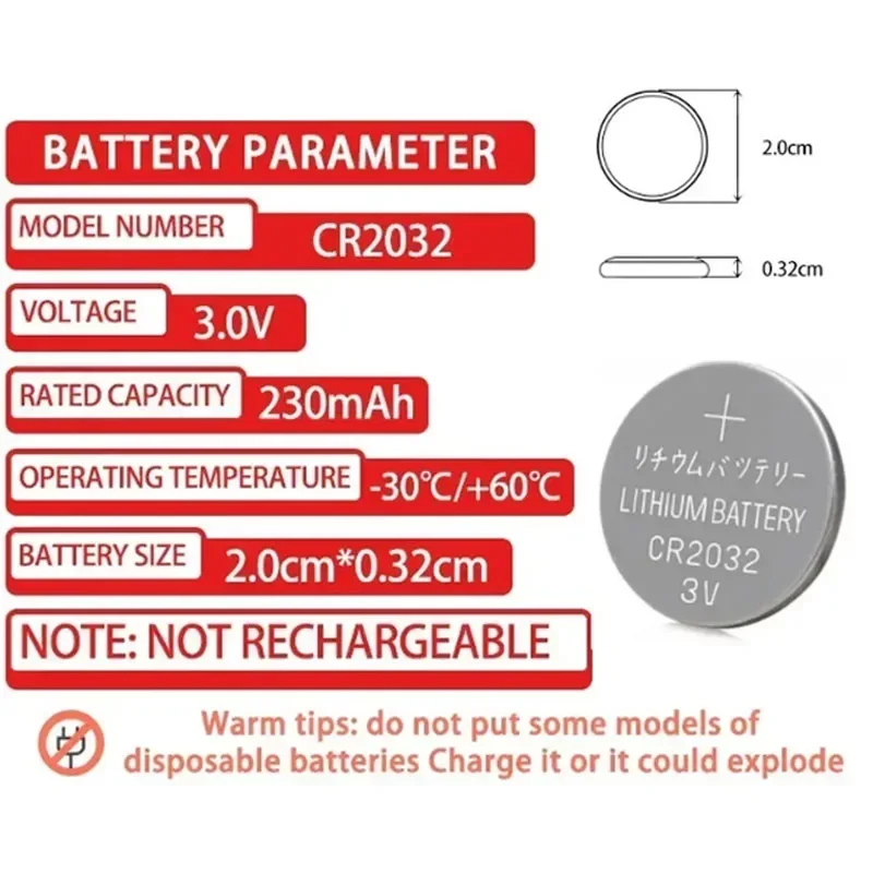 topCR2032 3V Lithium Battery Long-Lasting Button Cell for Watches, Calculators, Clocks, Remote Controls, Toys & More - Coin Batt