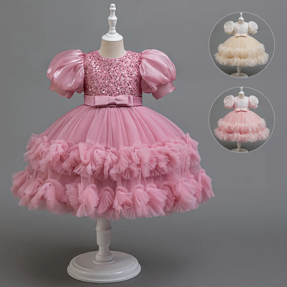 

Children Girls' Party Dress Puffy Sleeve Sequins Girl Tutu Dresses Kid Clothes 4 to 12T