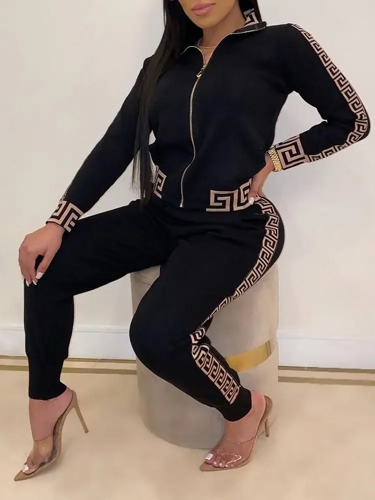 2023 dresy damskie eleganckie dwuczęściowe zestawy garniturów damskie stylowe Plus Size greckie z powłoką drukowaną progi i spodnie zapinane na