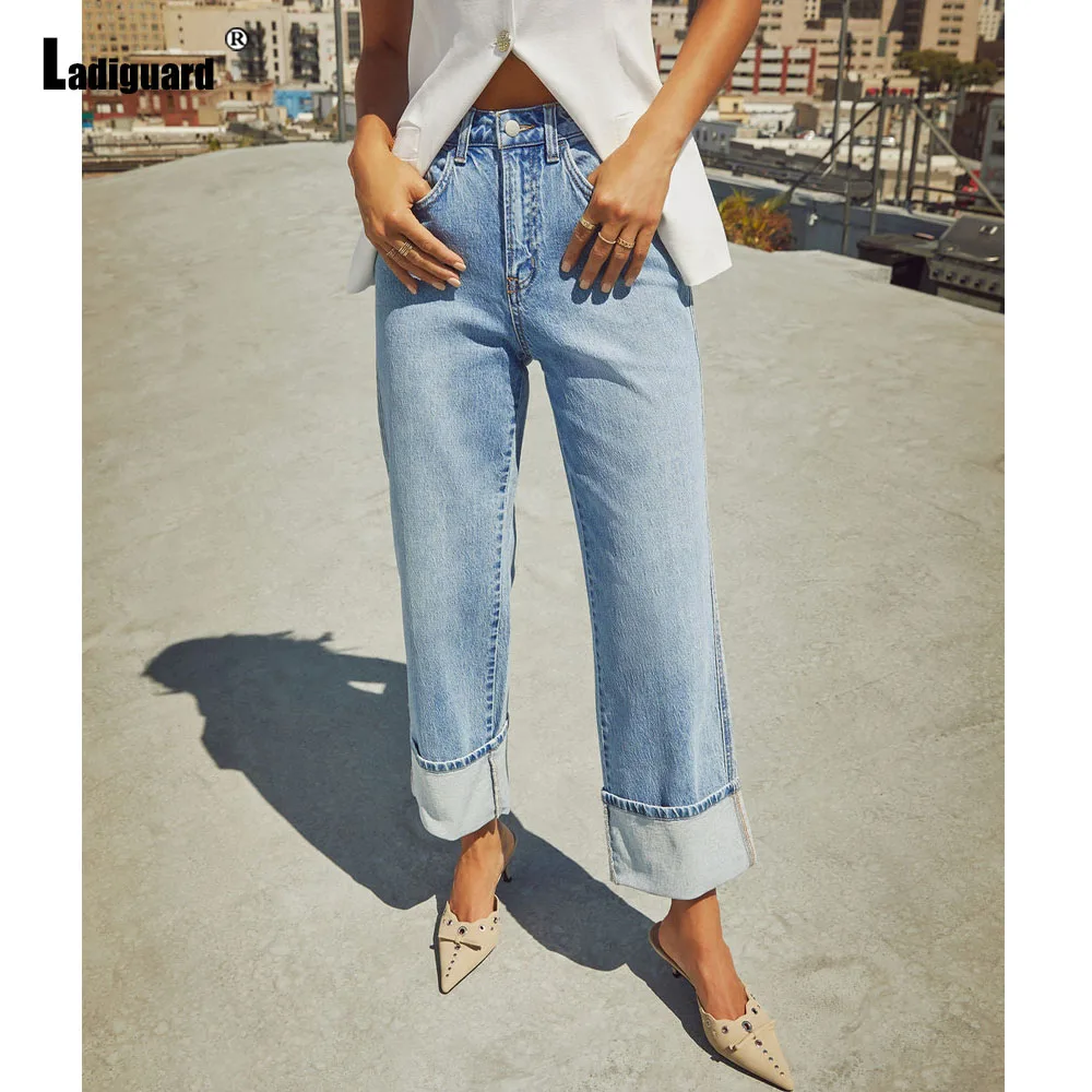 

2025 Women's Stand Pocket Fashion Basic Demin Pants Female Ankle-Length Pants High Waist Straight Leg Jeans Trouser New