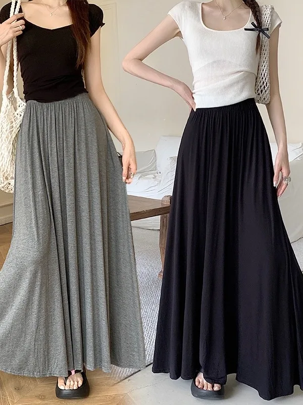 

Loose Casual Large Skirt for Women High Waist Midi A-Line Skirt Pure Color Flared Skirt Summer 2025 Faion Ladies' Dr