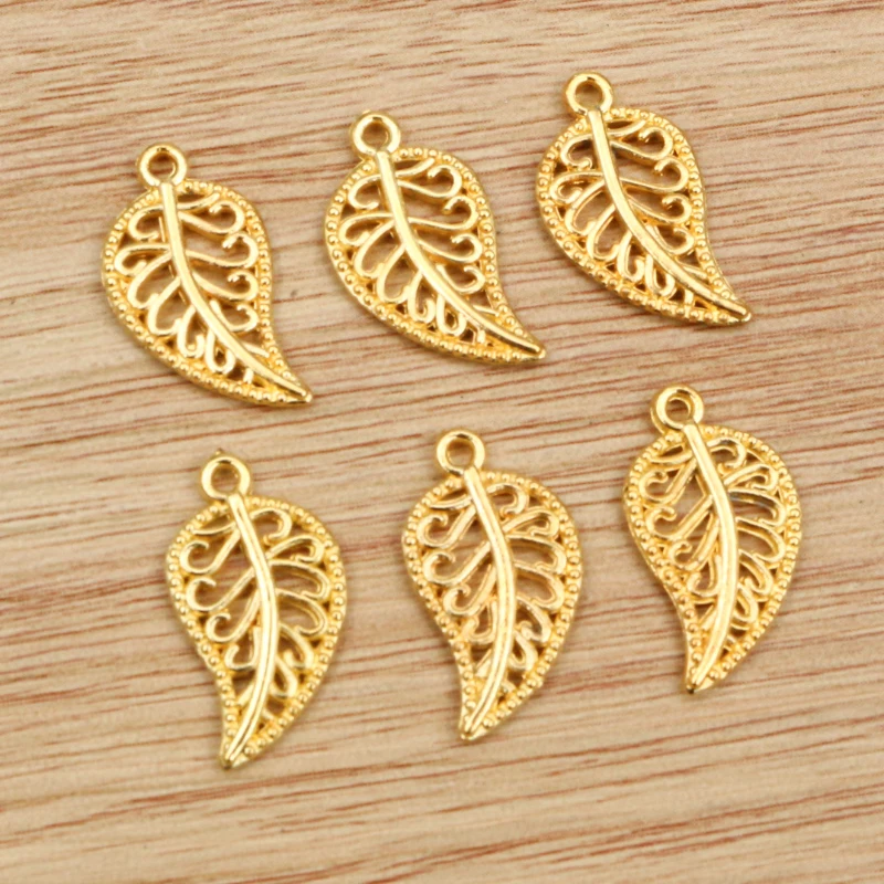 40pcs 19x10mm Antique Silver color and Bronze Gold Colors Plated Leaf Style Handmade Charms Pendant:DIY for bracelet necklace