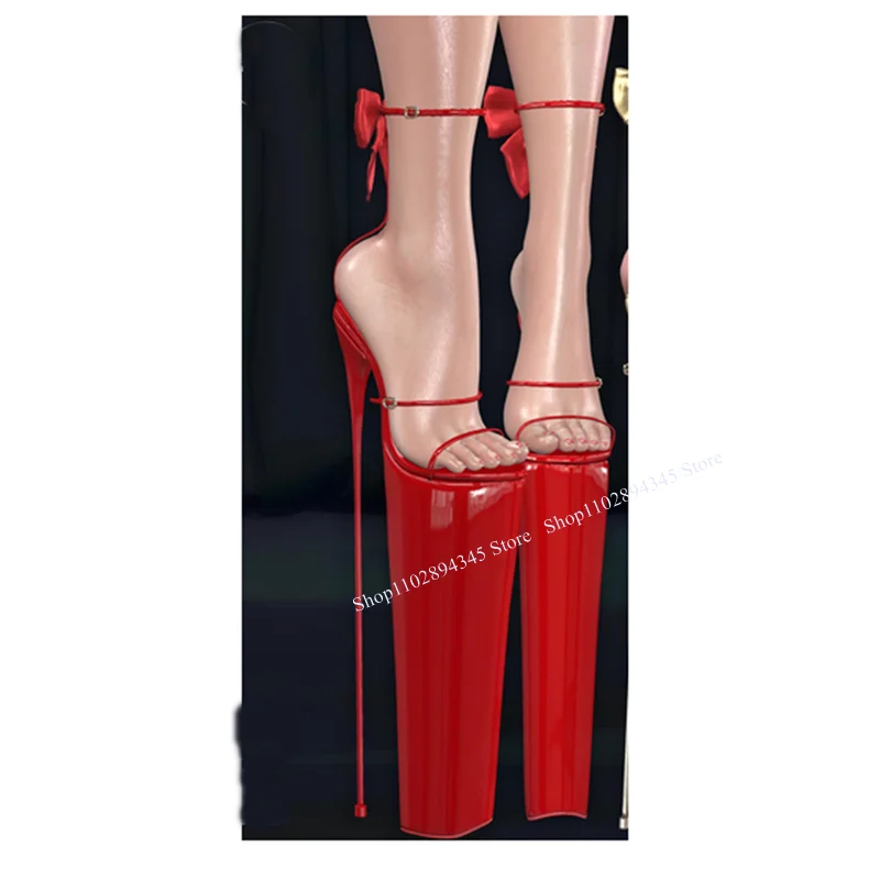 Sandálias plataforma laço vermelho mais nó para mulheres, sapato peep toe, salto alto fino, sexy na moda, novel ocidental, verão