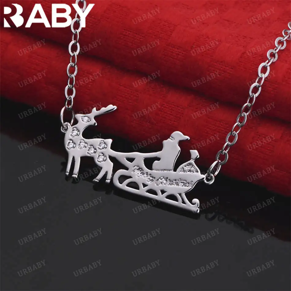URBABY 925 فضة الأيائل زلاجات قلادة قلادة للنساء الرجال موضة الزفاف حفلة خطوبة مجوهرات مع سلسلة 18 بوصة #1
