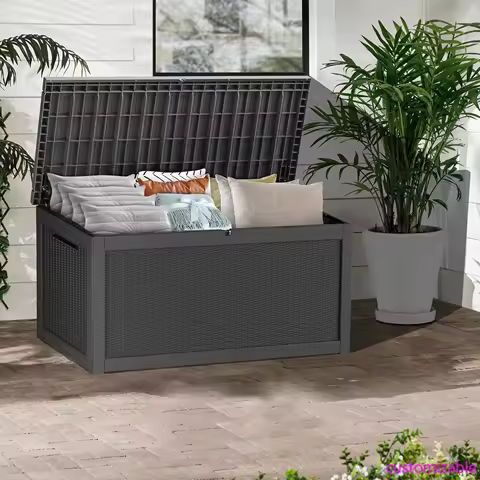 320 Gallon Lockable Resin Deck Box, Waterproof &amp; UV-Resistant Outdoor Storage Box For Outdoor Cushion Storage, Garden Tools,cust