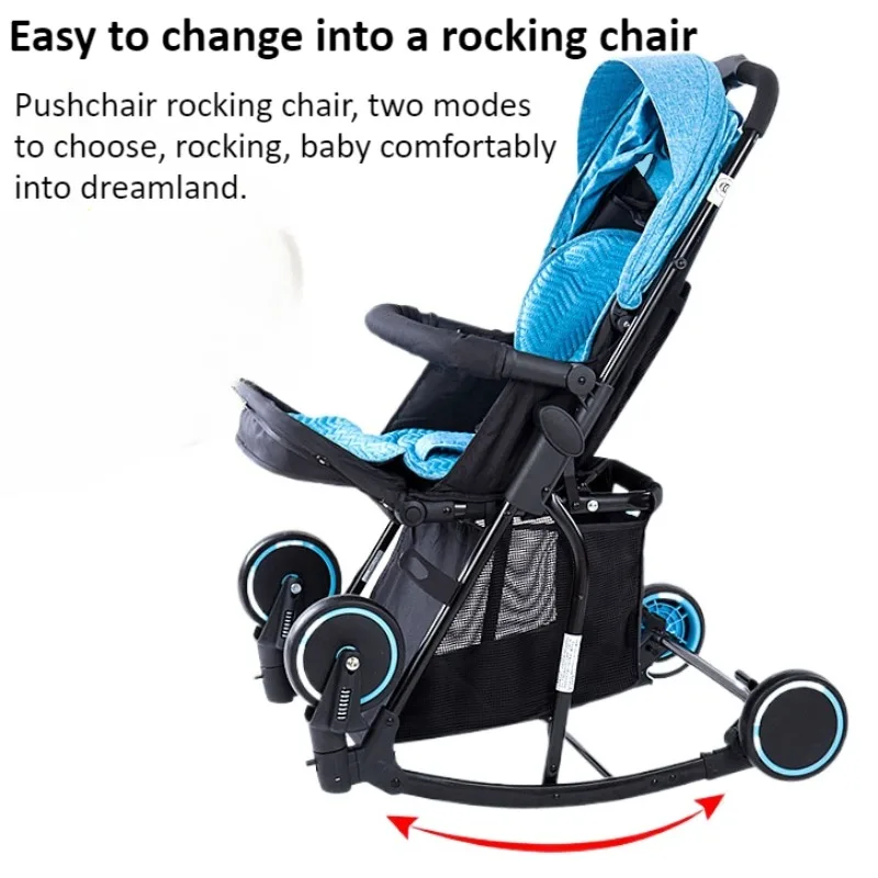 2 in 1 Baby Stroller Baby Rocking Chair One Click Folding Portable Lightweight Baby Trolley Cart Sit & Lying with Canopy Storage