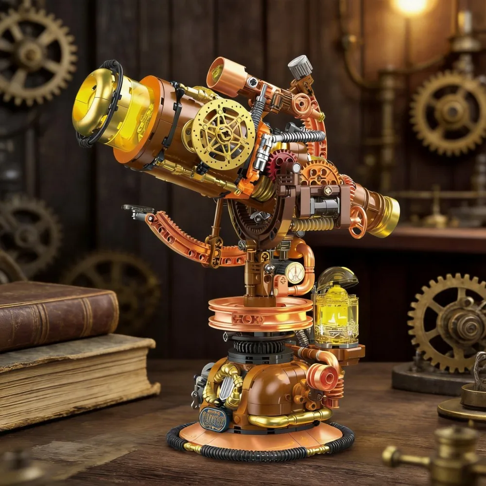 797PCS Steampunk Telescope Building Set - Victorian Sci-Fi Model with Gears & Brass Details, Diorama Gift for Adult Collectors