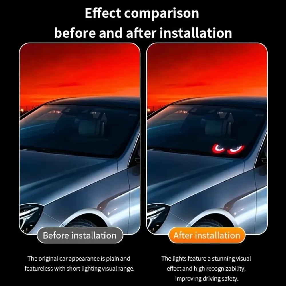 Wireless Car Cat Eye Ambient Light USB-C Rechargeable Suction Cup Mount Solar Car Light Flashing Light Effects