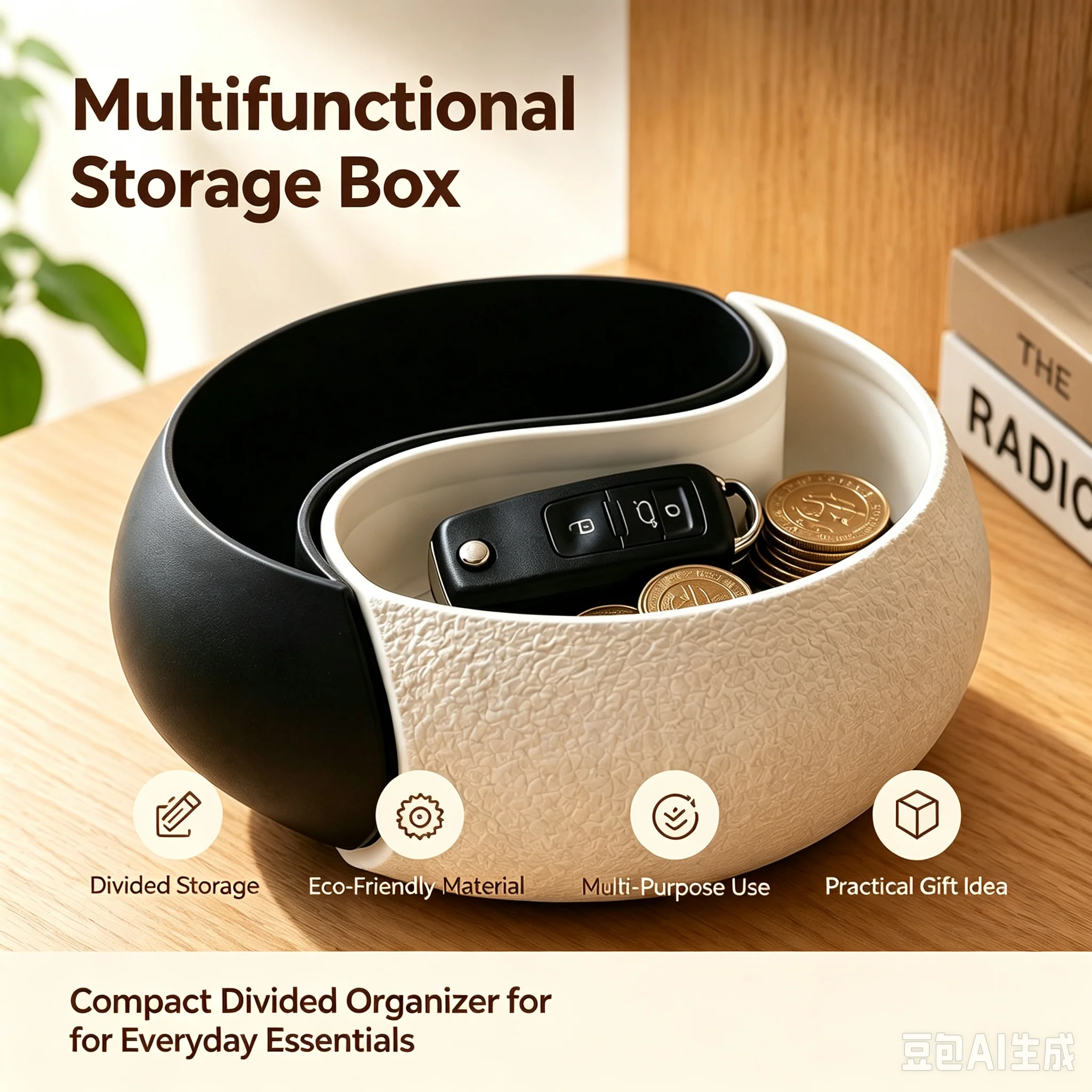 Multifunctional Divided Desktop Storage Box Organizer Tray Home Entryway Key Coin Small Trinket Holder Table Decor Container