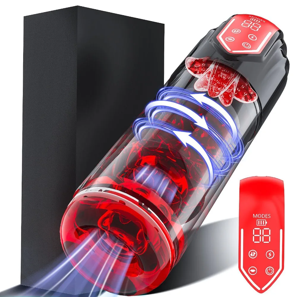 New LCD Automatic Sucking Licking Masturbator Cup 9 Thrusting Rotating Pocket Pussy Pumps & Enlargers Stroker Blowjob Penis Pump