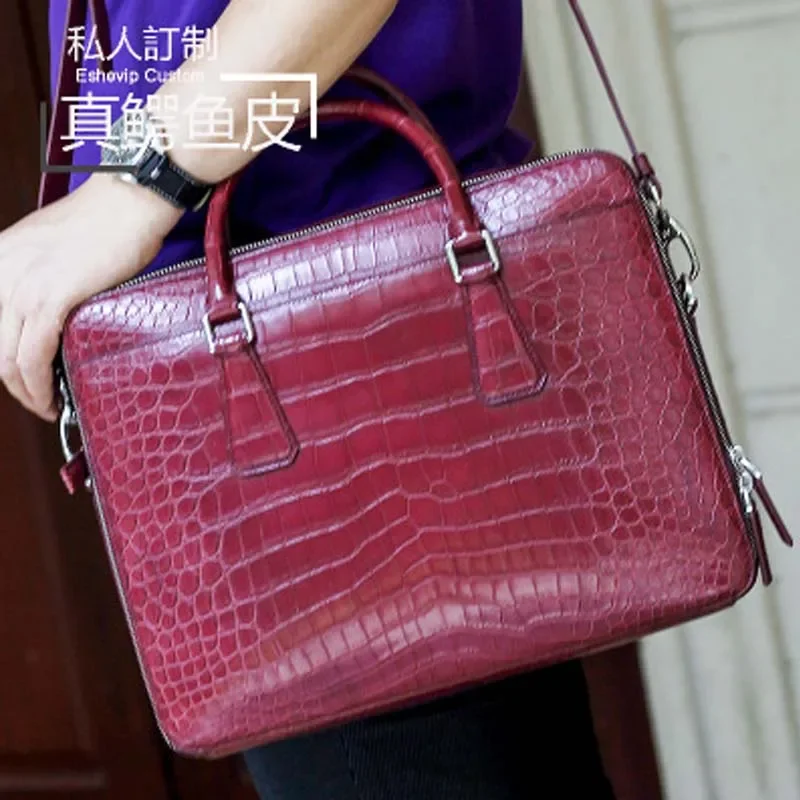 

ourui new new crocodile leather male men briefcase brown black men handbag
