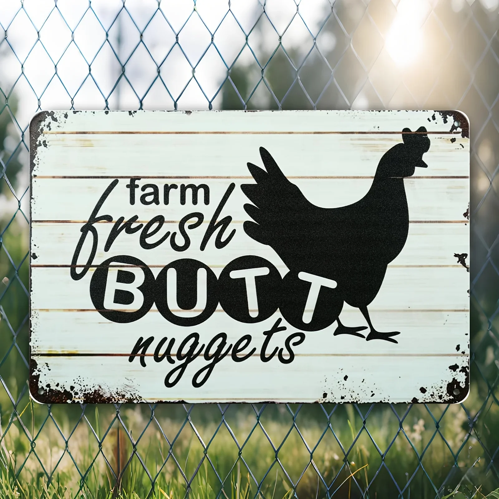 2D Flat, 1pc Vintage Metal Sign - Farm Fresh Butt Nuggets Chicken Egg Market Barn Yard Theme Rustic Iron Wall Art