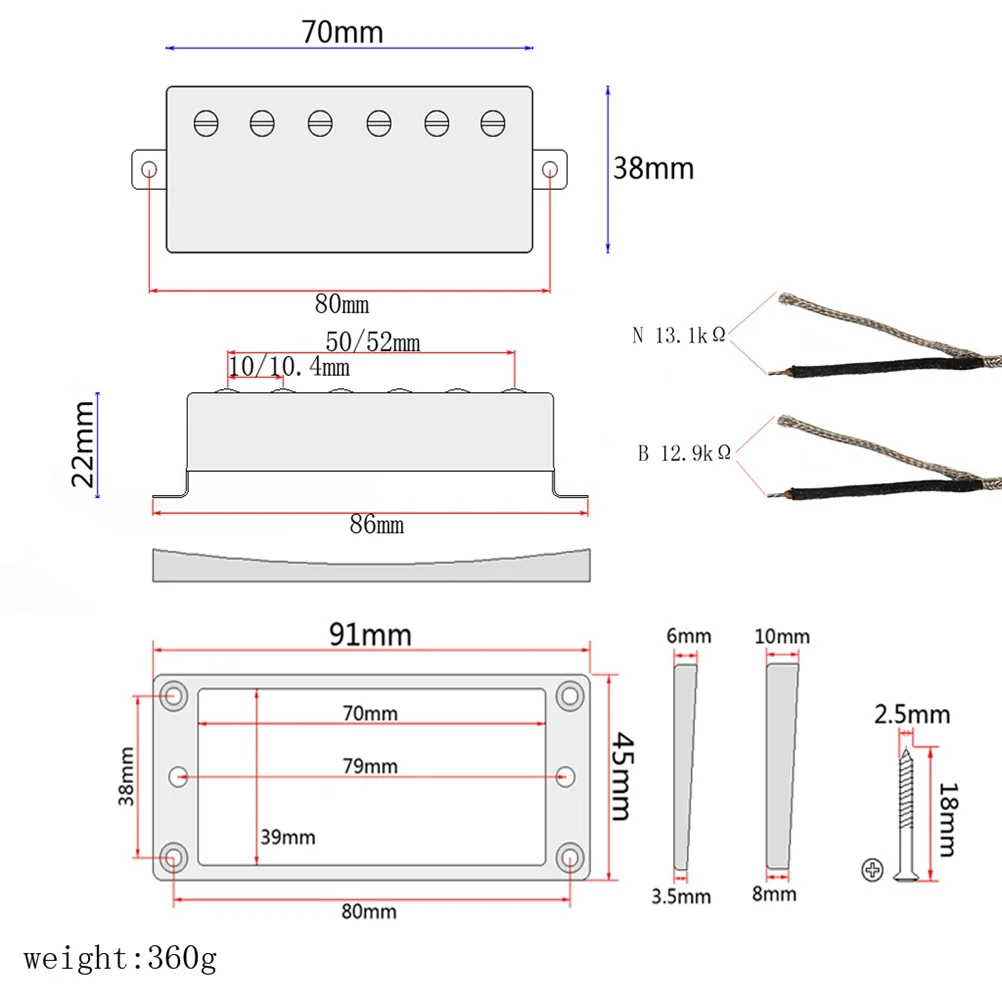 

2pcs Humbucker Pickups Set Alloy Copper Neck Bridge Pickup Covers For Electric Guitars Mounting Screws Included