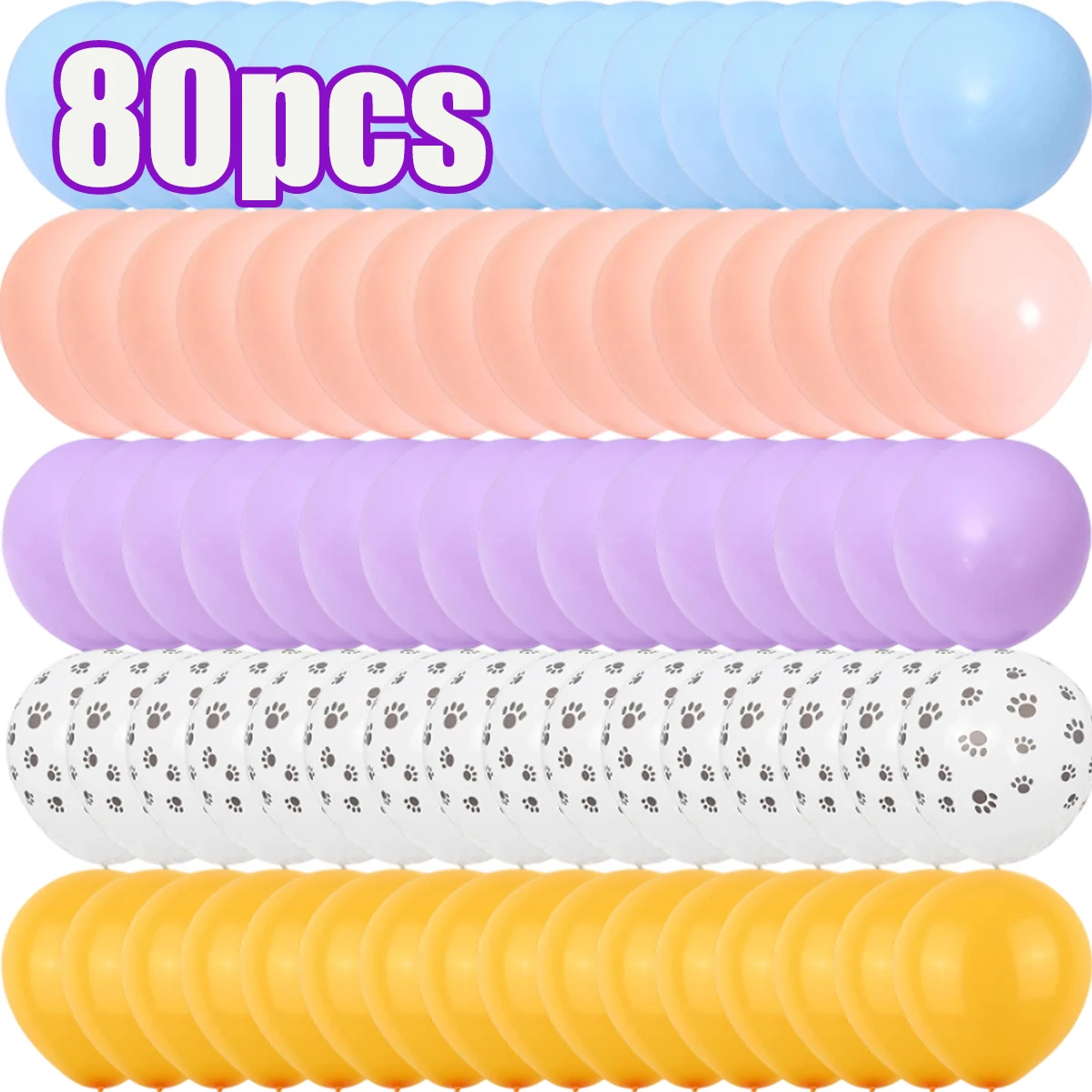 30-150Pcs Pastel Latex Balloons, Pink Blue Purple Yellow Paw Print Balloons Arch Kit for Pet Theme Kids Birthday Baby Shower Par