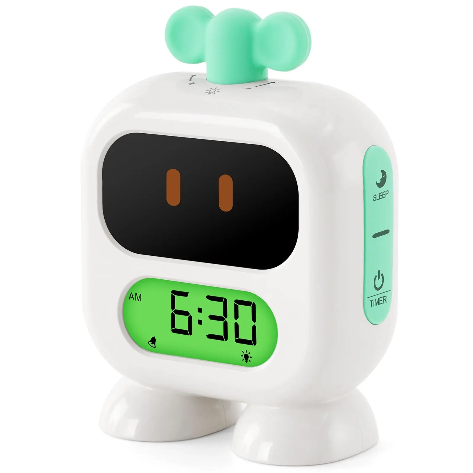 Kids Alarm Clock Ok to Wake with Green Light Red Light, Nap Timer, Robot Toddler Sleep Training Clock for Children (Green)