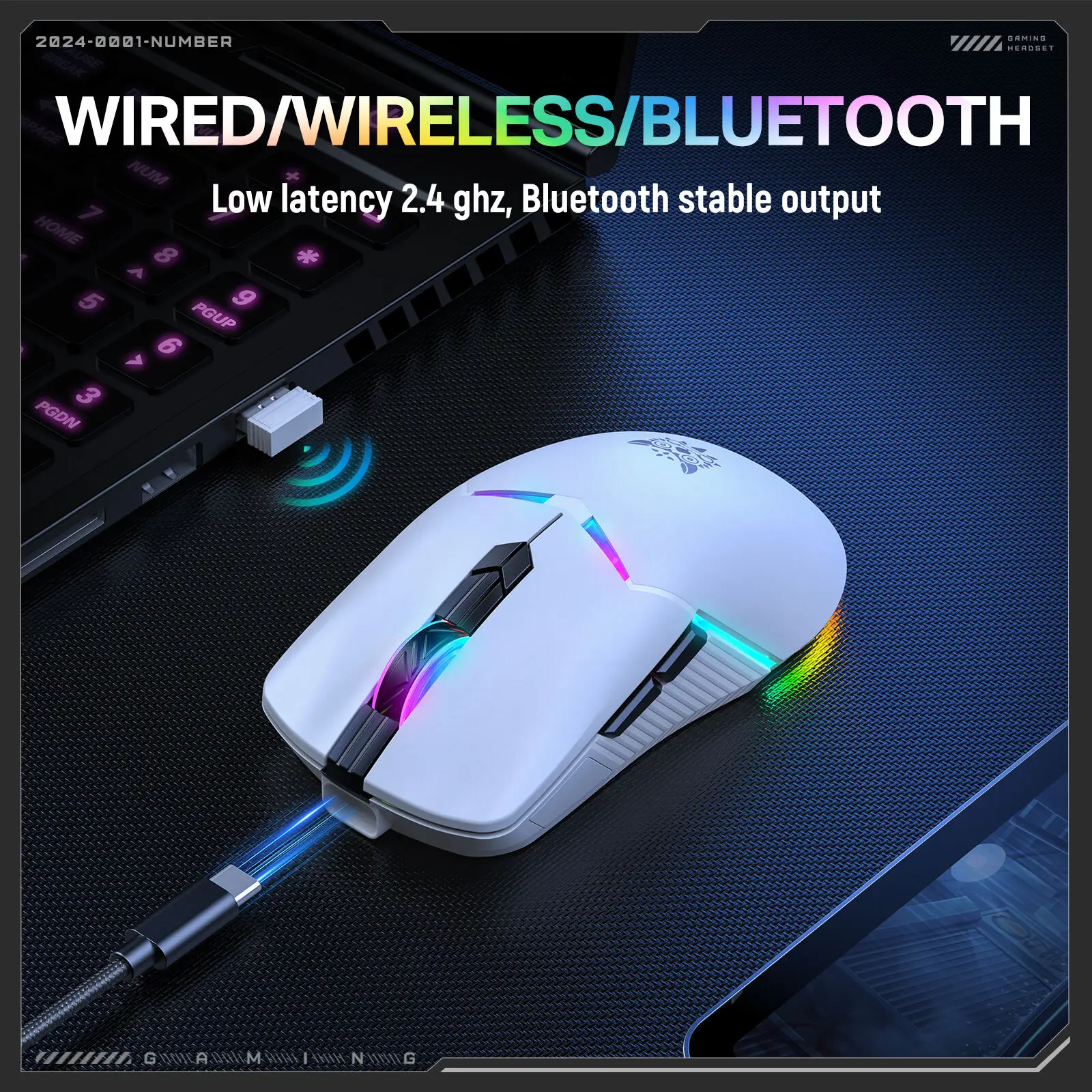 

2025 New Tri-mode 2.4G+Bluetooth Wireless+Type-C Wired Rechargeable Mute Esport Game Mouse Macro Programme Optical Ergonomy Mice