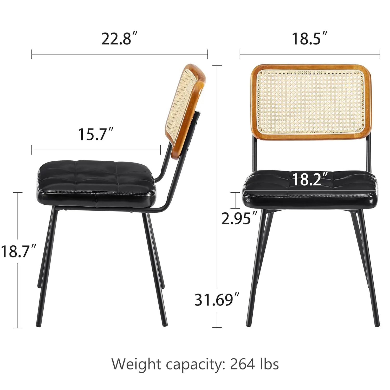 Cane Back Dining Chairs - Set of 2 Mid Century Modern Chairs, Faux Leather Upholstered Dining Room Chairs with, Customized