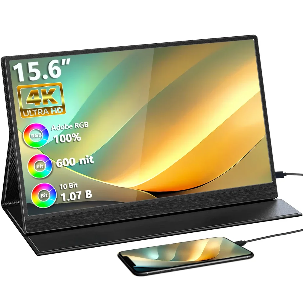 15.6 inch 4K Monitor UHD HDR FreeSync Ultra Slim Laptop Monitor USB C Portable Gaming Monitor 4K for Laptop PC Phone PS5 Switch