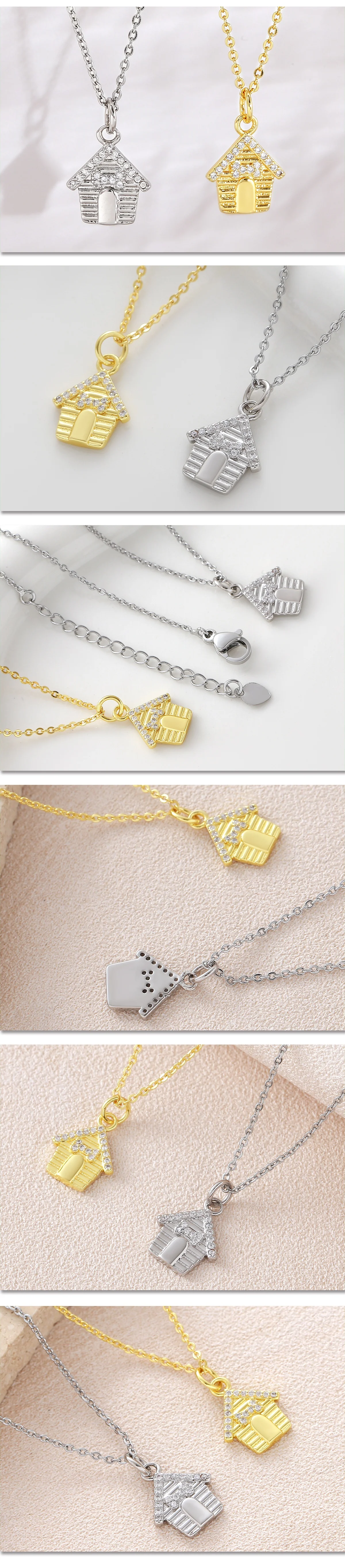 MHS.SUN Halsketten mit eingelegtem kubischem Zirkon in Hausform für Damen und Herren, schlicht, vergoldet, vielseitiger Alltagsschmuck, Geschenke – Detail 17