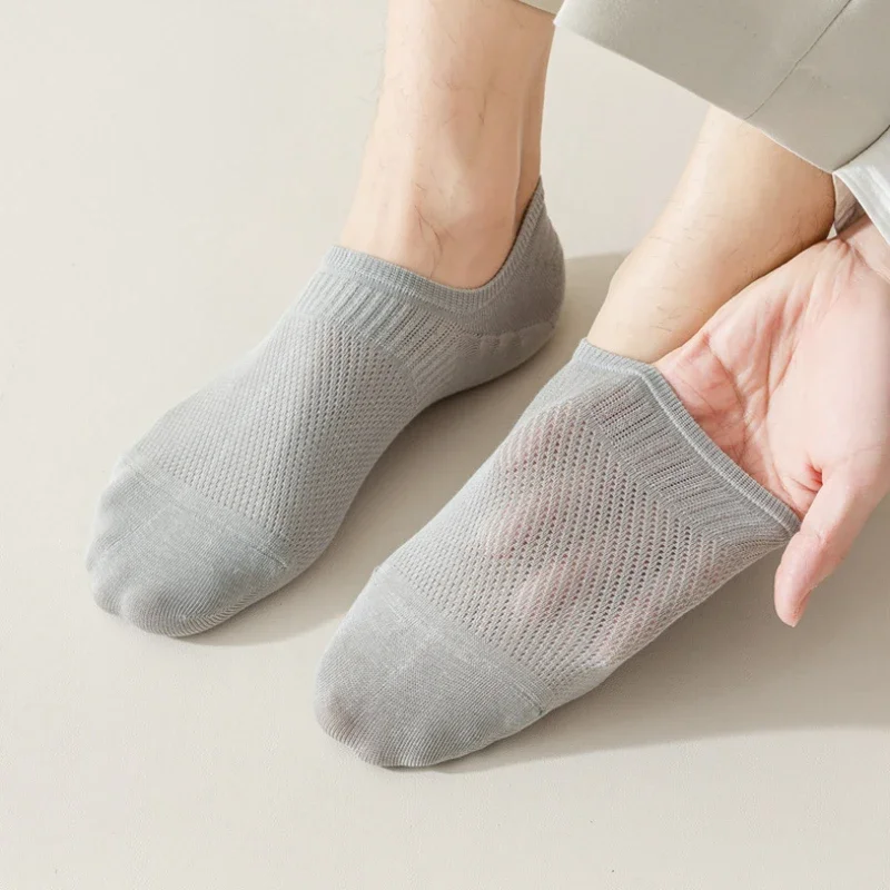 5 Pairs/ Men's Socks Cotton High Quality Summer No Show Thin Invisible Silicone Non-Slip Breathable Shallow Mouth Boat Sock