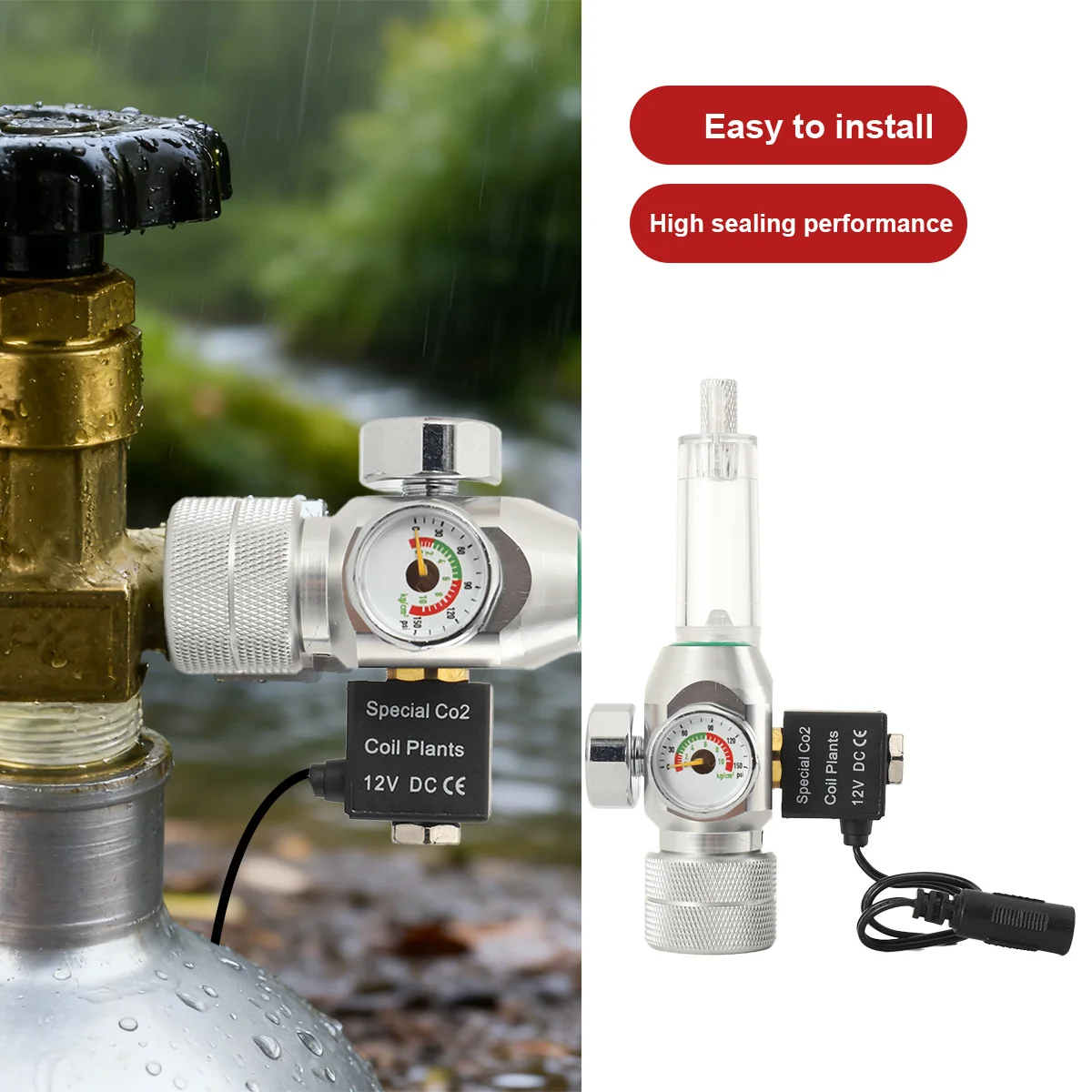 Regolatore compatto di CO2 per acquari con piante, dotato di elettrovalvola magnetica per un dosaggio preciso del CO2 e per prevenire il riflusso dell'acqua. Richiede un adattatore TR21-4 per le
