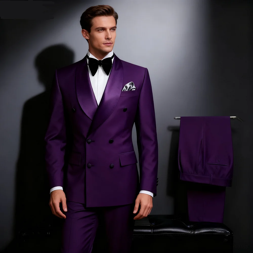 

Slim Fit Men's Tuxedo 2 Piece Set Shawl Lapel Double Breasted Jacket with Pants Best Man Wedding Groom Business Formal Wear