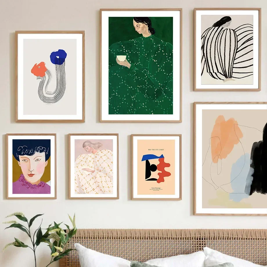 （2D Canvas painting） Sofia Lind Pajamas Woman Abstract Geometry Line Nordic Poster Wall Art Print Canvas Painting Girl Pictur