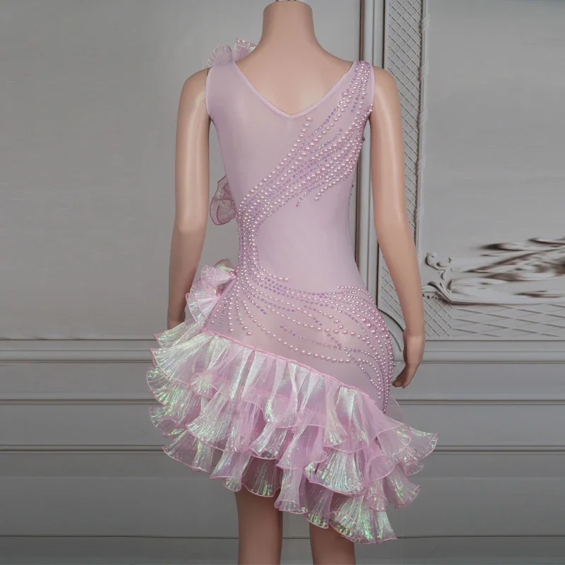 Pink Rhinestones Pearls Cake Dress Women Celebrate Evening Dresses Bar Dj Ds Party Costume Festival Outfit Clubwear