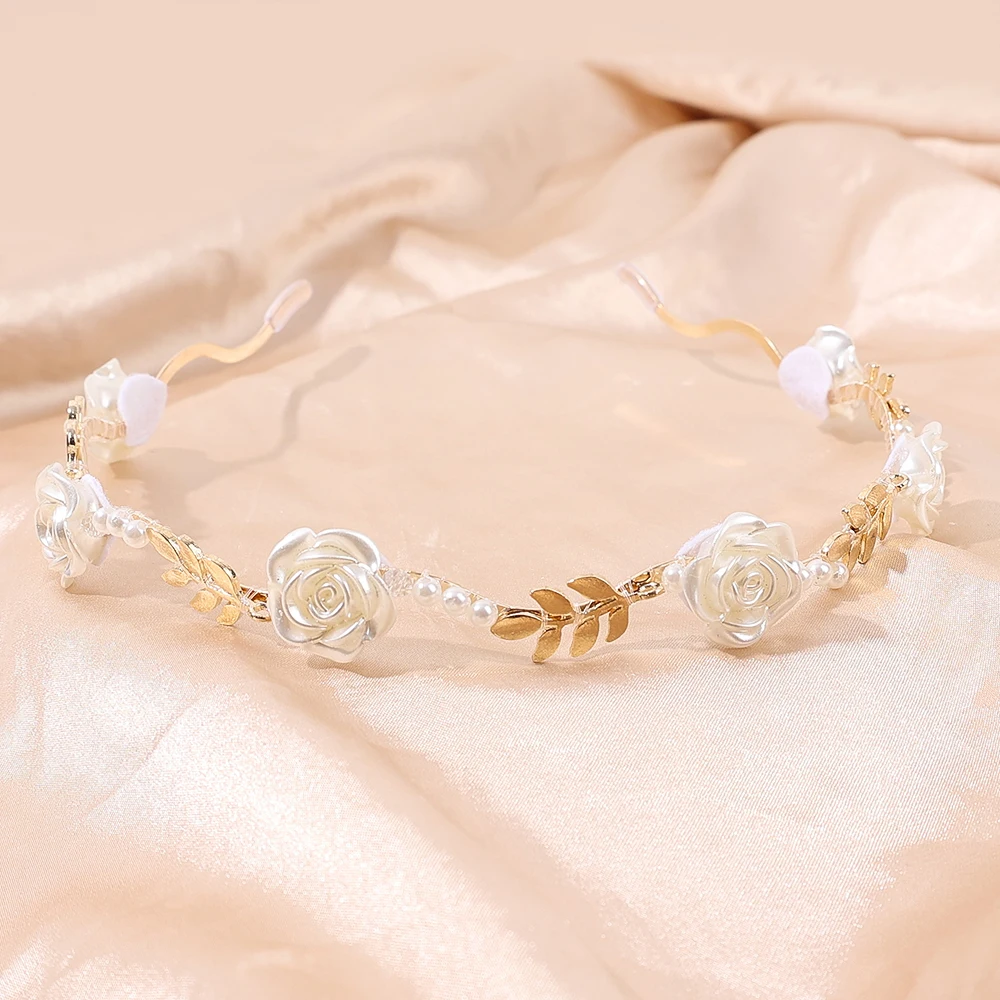 Vintage Hair Band Rose Pearl Headband Women Hairhands Sweet Bride Head Hoop Hair Clip Jewelry Elegant Wedding Hair Accessories