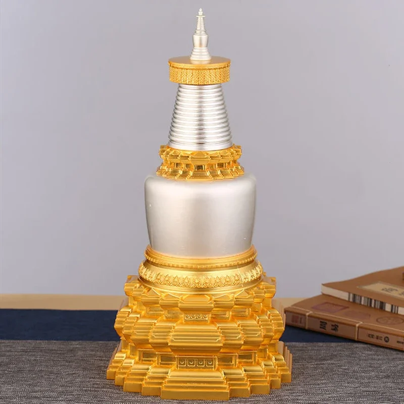Golden Buddhist Stupa Tantric Alloy Handicraft Auspicious Tibetan Large Buddhism Home Gift Indoor Altars Desktop Decorative