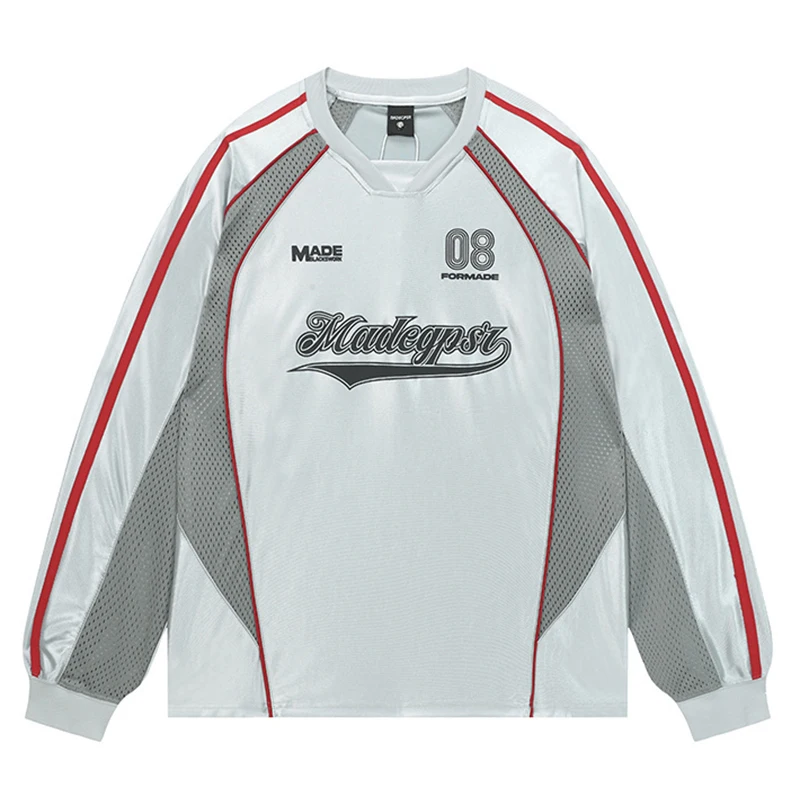 

Мужская футбольная майка с длинным рукавом, спортивная одежда в стиле ретро, тренировочная рубашка, уличная одежда, свободная дышащая сетка, лоскутная спортивная верхняя одежда