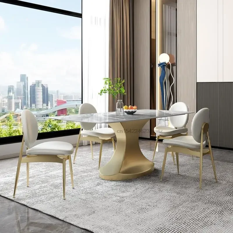 Golden Regular Kitchen Table For Large Family With 6 Chairs Restaurant 10 People Table Dining Glossy Desktop 180cm Furniture