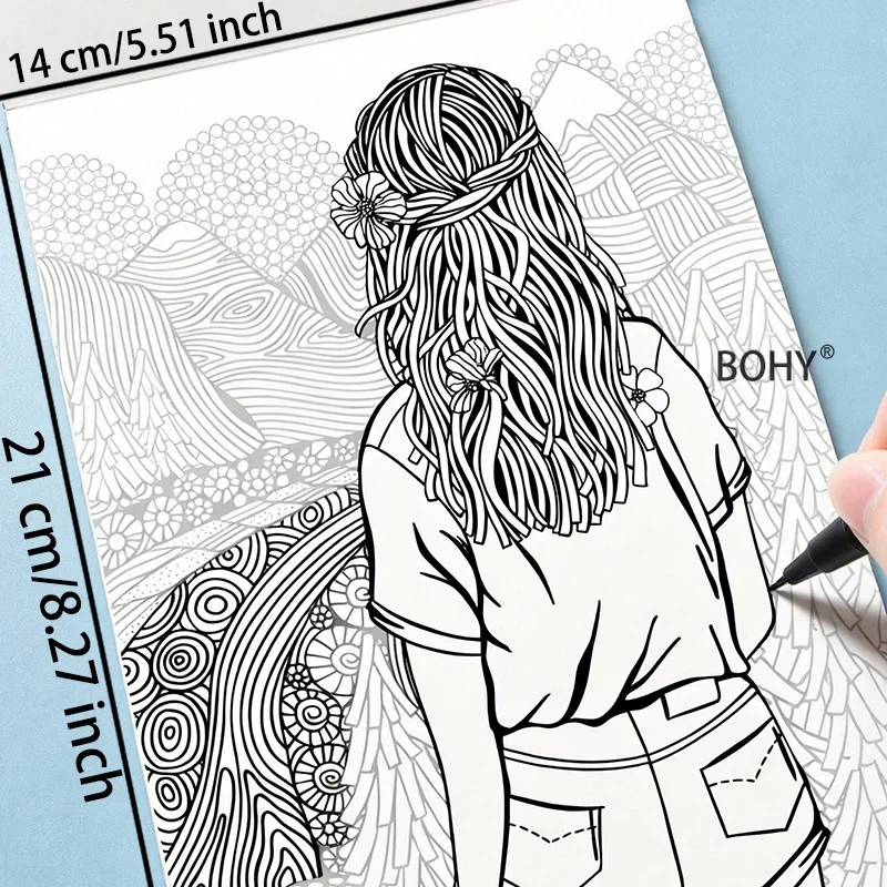 A Multi Theme Black and White Line Drawing Album Depicting Adult Stress Relief with Rich，Detailed Line Drawing Themes 24 Pages