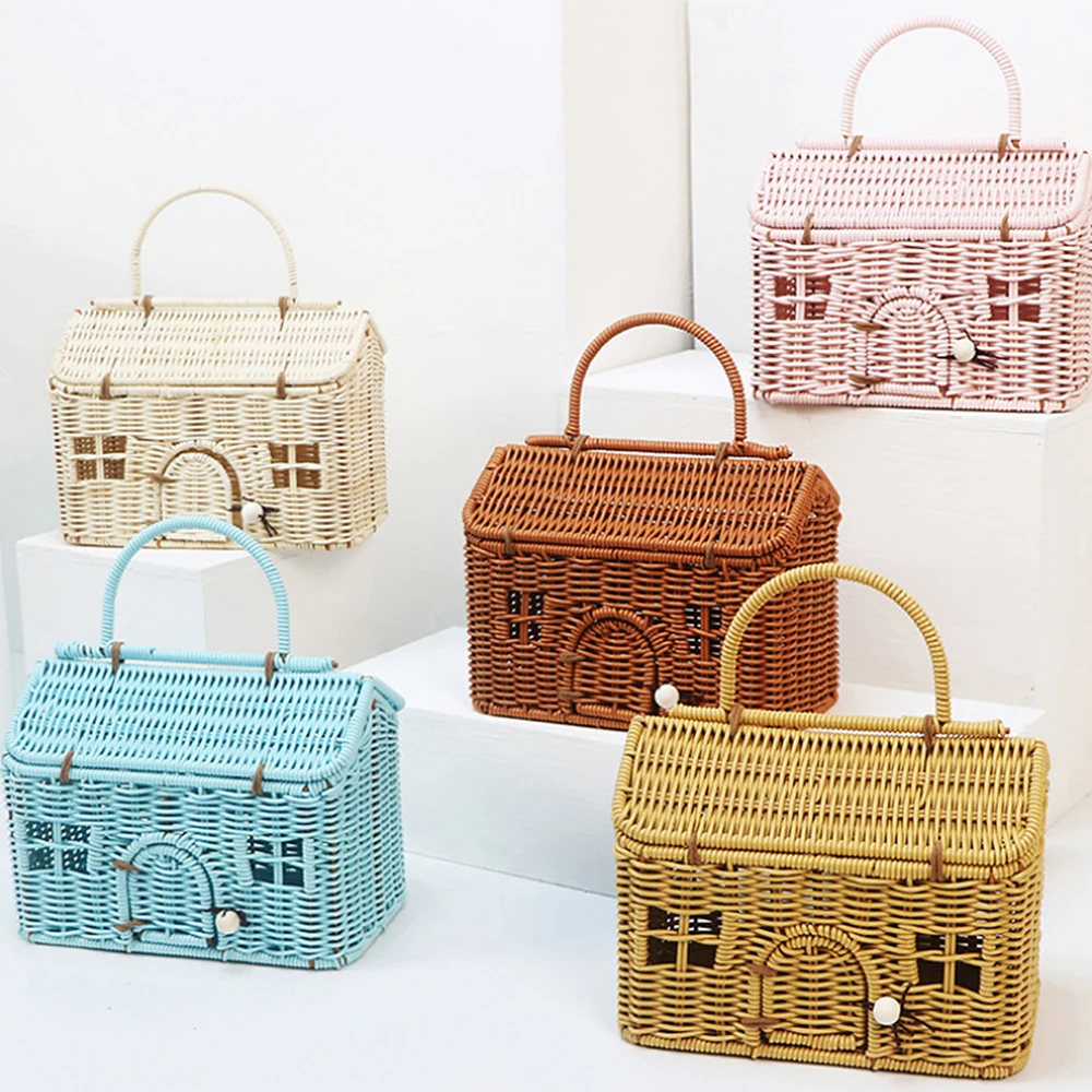 Wicker Woven House Rattan Bag Handmade Handbags Bohemian Straw Basket Bags for Women Funny Hollow Beach Bag Storage Box Bags New