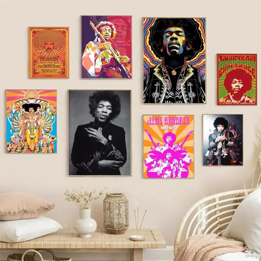 1PC Music Singer Famous Rock Star Jimi Hendrix Creative Poster Paper HD Sticker Bedroom Entrance Home Living Room Bar Wall Decor