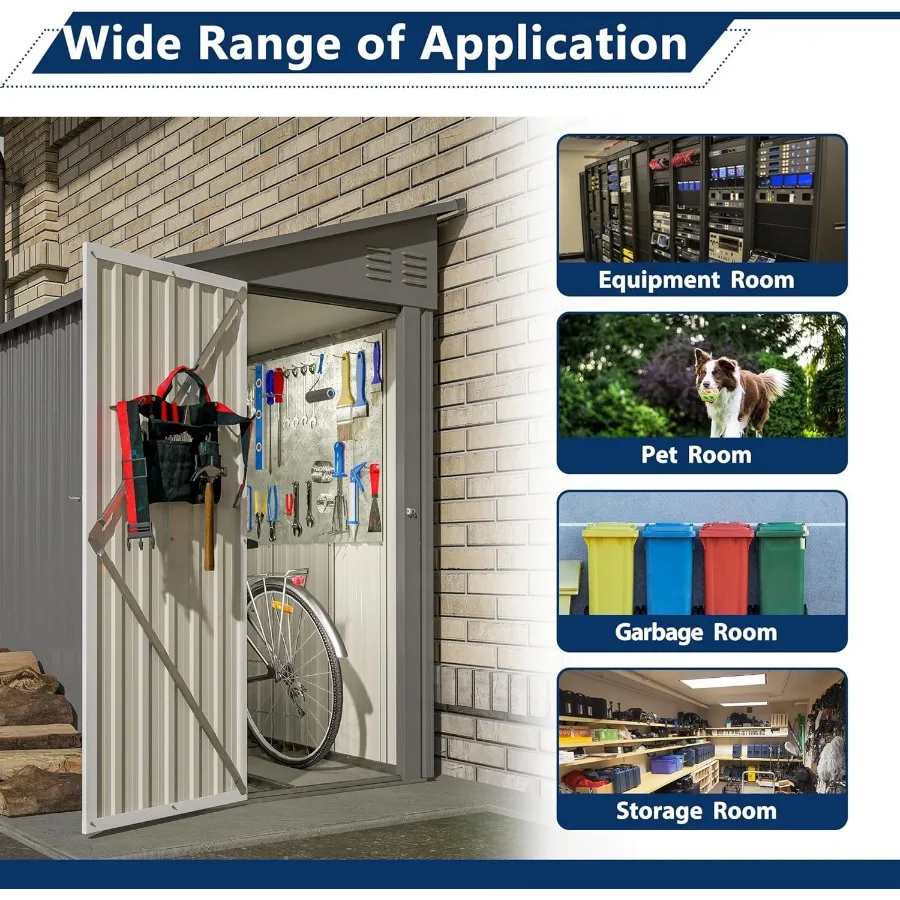 Galpão magro para armazenamento ao ar livre 4' x 8' metal parede lateral armazenamento galpões armazenamento ao ar livre armário de armazenamento de jardim para quintal pat