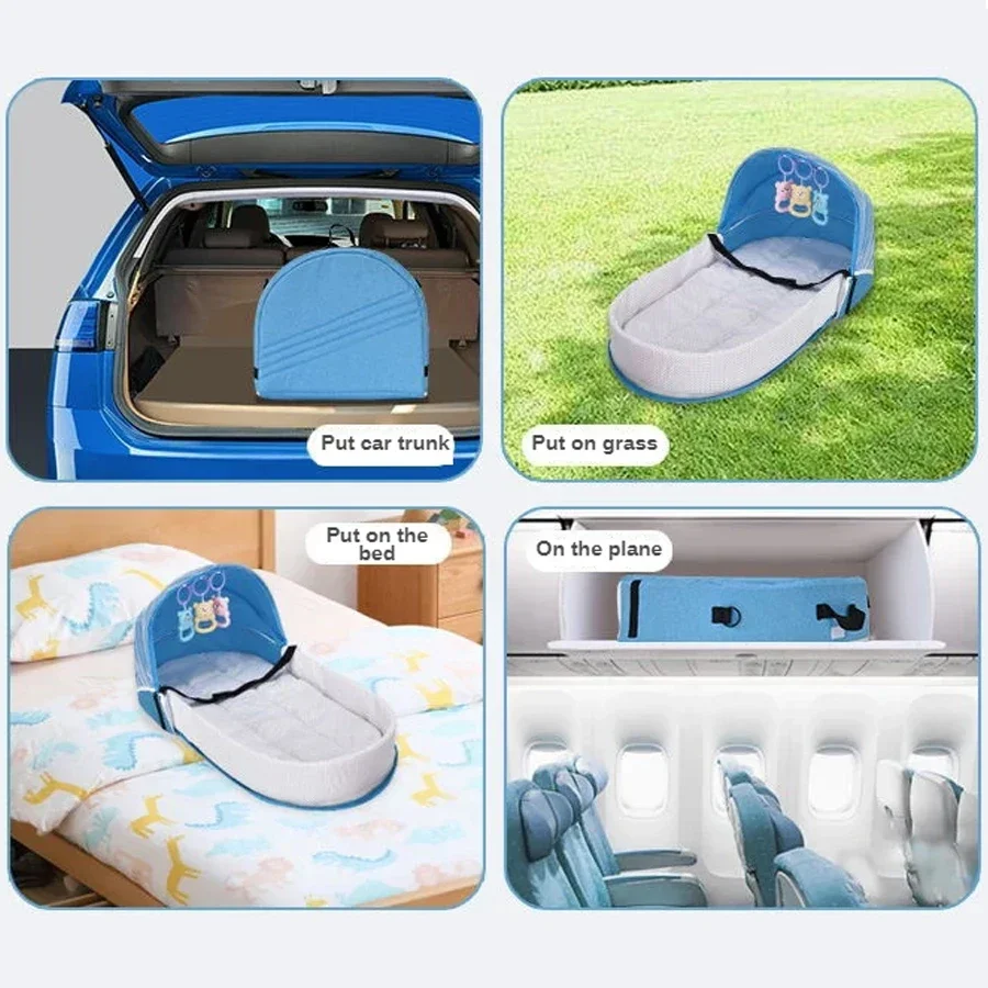 Portable Foldable Infant Crib Versatile Baby Nest with Mosquito Net Four Seasons Multi-functional Mommy Bag Newborns Travel Crib