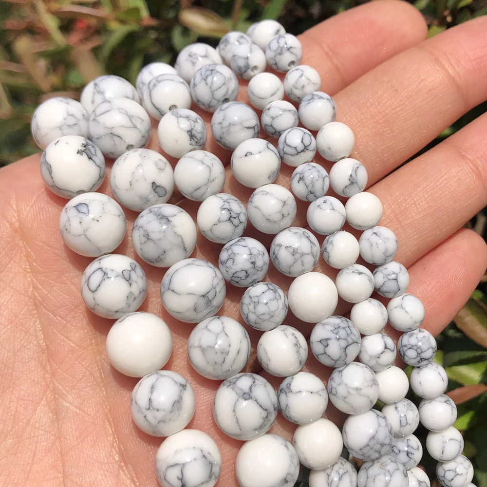 4/6/8/10/12mm Natural White Howlite Turquoises Stone Beads Round Loose Beads For Bracelet Jewellery Making 15''