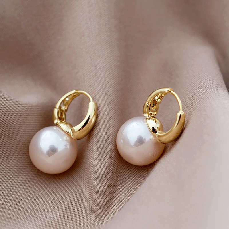 1Pair New Simple Pearl Studs Hoop Earrings Geometric Circular Temperament Earrings For Women Fashion Wedding Party Jewelry Gift