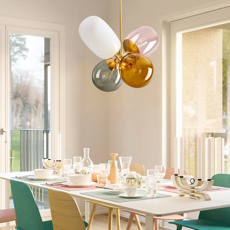 

Nordic Personality Lustres Creative Glass Balloon Pendant Light Simple Colorful Warmth Room Bedroom Chandelier LED Light