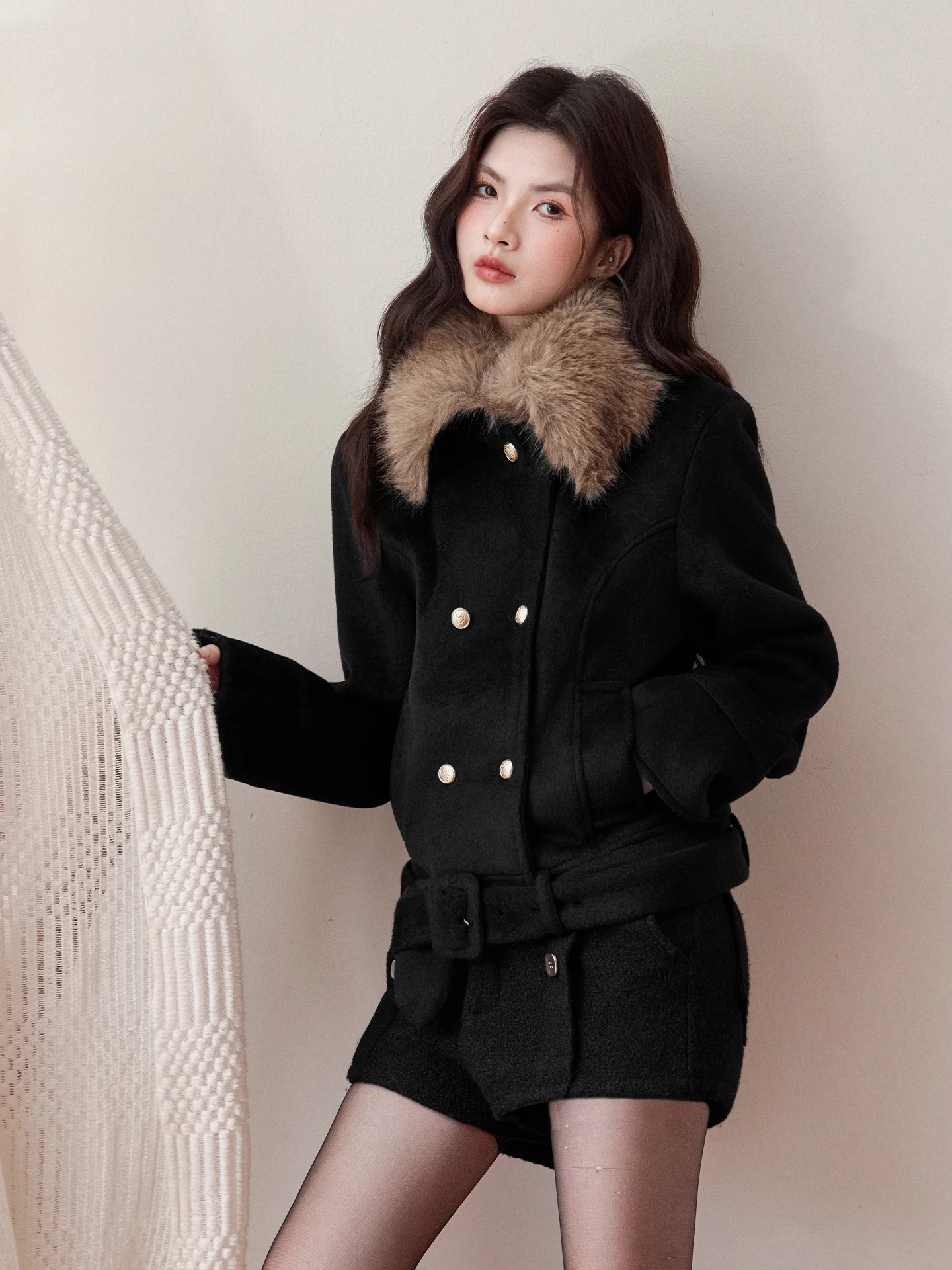 

Women's ort Quilted Jaet Thiened Slim Fit Bla Outerwear with Fur Collar Korean Sle Sweet Sle OLD Brand