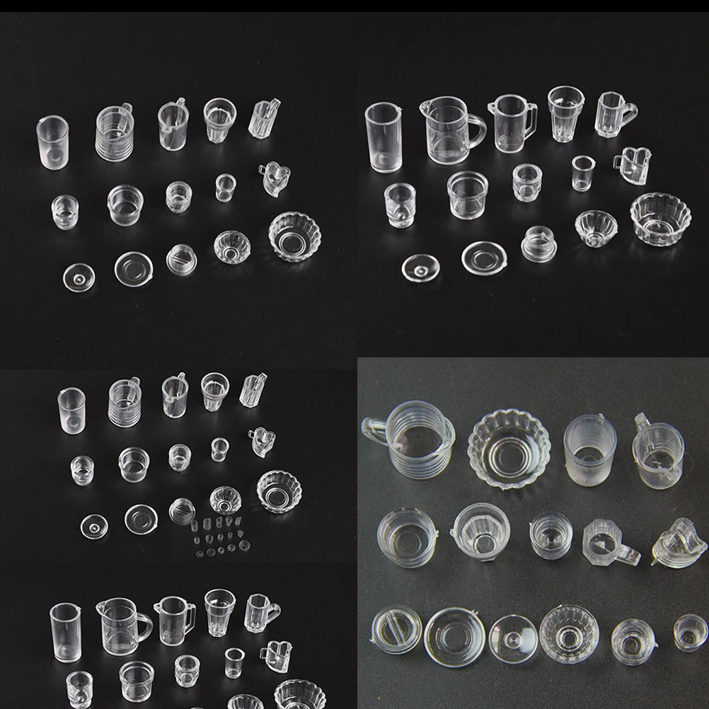 15 Stks/set Mini Transparante Keukengerei Speelgoed Drink Cups Schotel Plaat Servies Miniaturen Diy Pretend Play