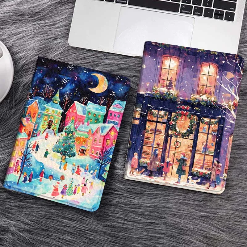 

Cartoon Winter Town Night Tablet Case For Samsung Tab Galaxy S6 S11 A A7 A8 A9 A11 10.1 10.4 10.5 Plus Lite Gift